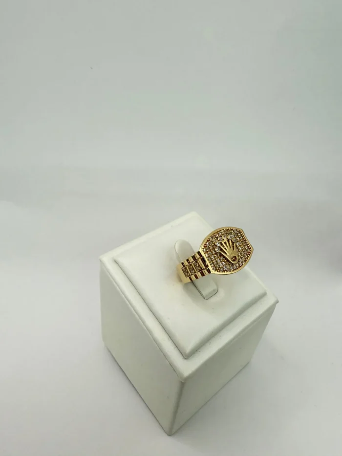 Anillo corona oro 14KT con diamantes, joya de oro puro.