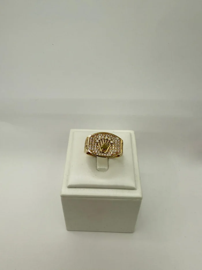 Anillo corona oro 14KT con diamantes, joya de oro puro.