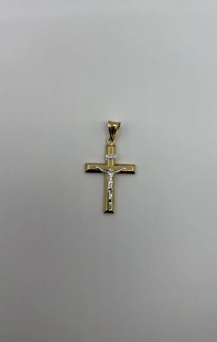 Dije Crucifijo Doble Tono de Oro 18KT